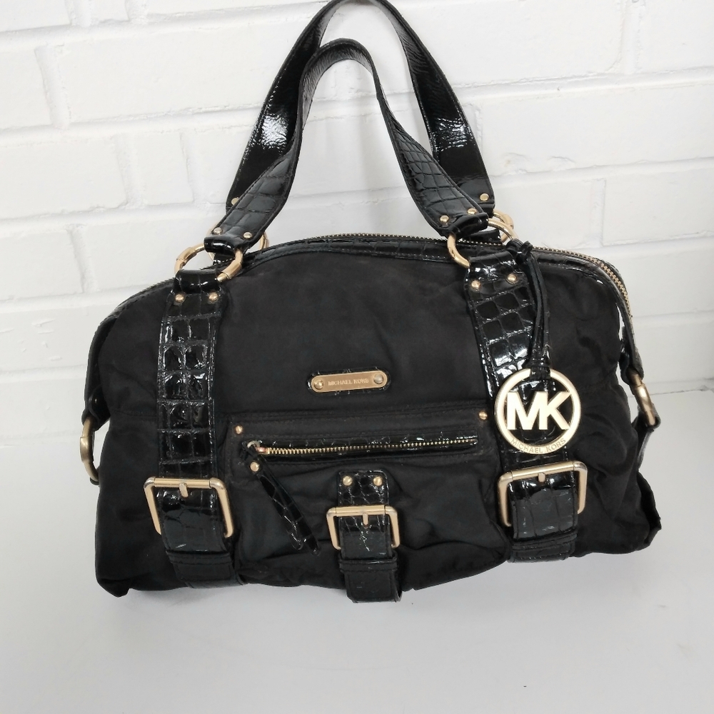 Michael Kors black Nylon patent leather satchel
